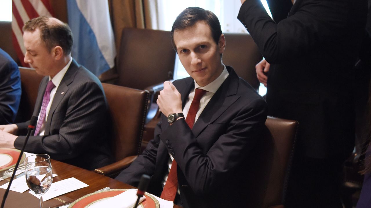 Senior advisor Jared Kushner  looks on during a working luncheon with President Mauricio Macri of Argentina in the Cabinet Room of the White House April 27, 2017 in Washington, DC.