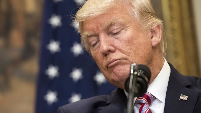 US President Donald Trump speaks to the press with Turkish President Recep Tayyip Erdogan following meetings in the Roosevelt Room of the White House in Washington, DC, May 16.