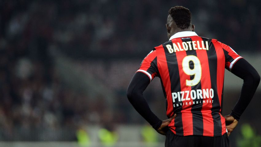 Mario Balotelli looks on during the French Ligue 1 football match between Nice and Angers.