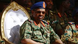 Sudanese President Omar al-Bashir watches the joint Sudan and Saudi Arabia air force drill at the Marwa air base, near Meroe some 350 kilometres north of Khartoum, on April 9, 2017. 
The drills were aimed at improving the operational capacities of the two air forces, improving techniques related to air operations and promoting cooperation. / AFP PHOTO / ASHRAF SHAZLY        (Photo credit should read ASHRAF SHAZLY/AFP/Getty Images)