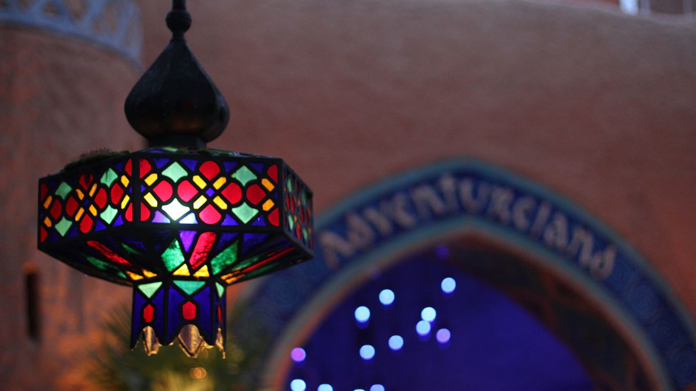<strong>Adventureland: </strong>A Moroccan-inspired lamp lights the path into Adventureland.