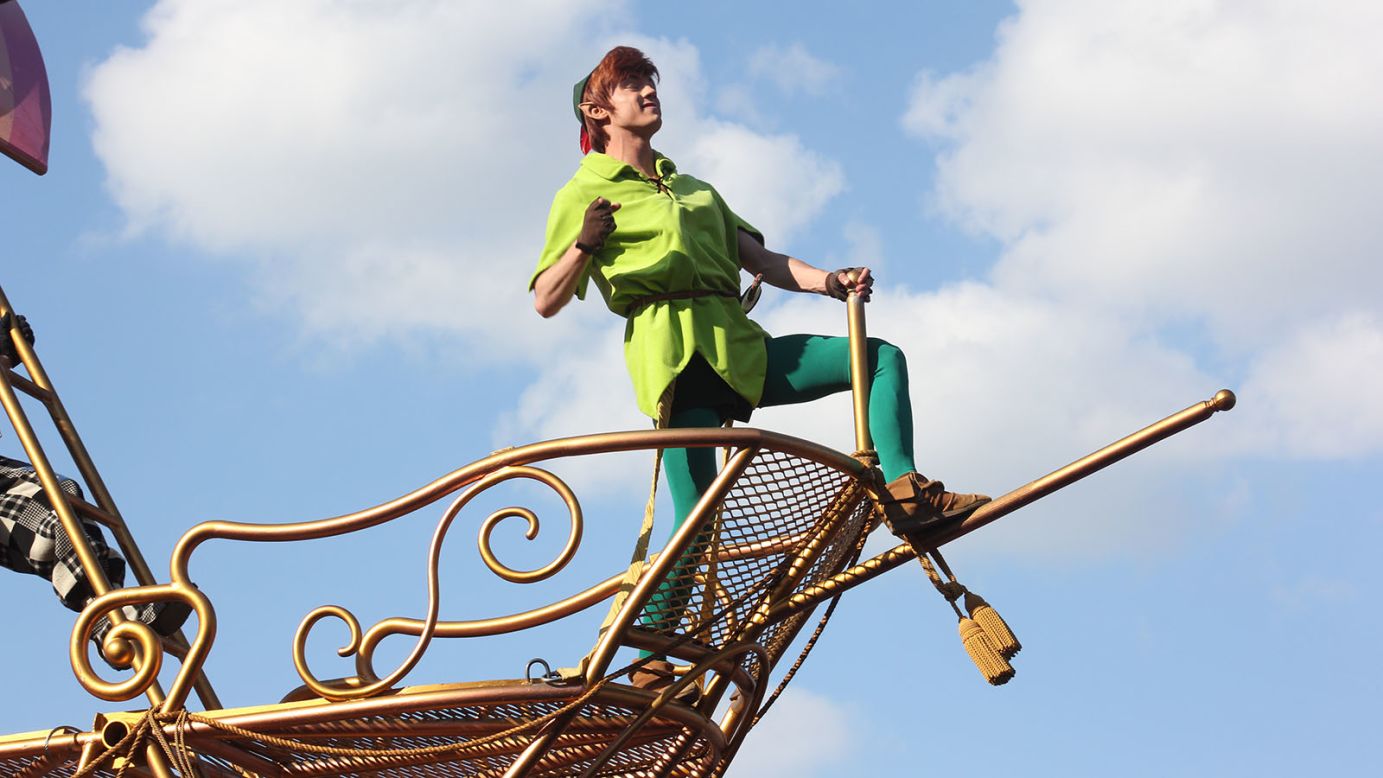 <strong>Peter Pan:</strong> He swings high above the crowds during Disney Stars on Parade.