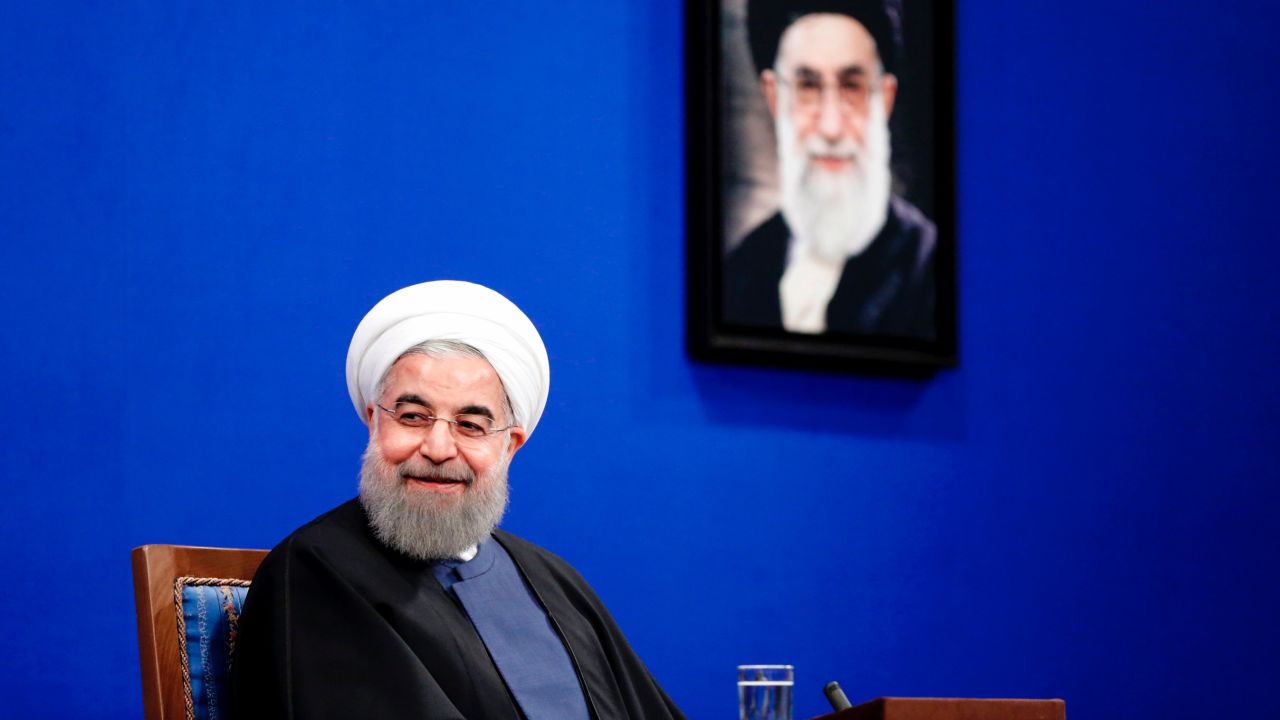 Iranian President Hassan Rouhani gives a press conference in the capital Tehran on April 10, 2017.
Rouhani is expected to run for a second term on May 19, 2017 but said this press conference was "not about elections". / AFP PHOTO / ATTA KENARE        (Photo credit should read ATTA KENARE/AFP/Getty Images)