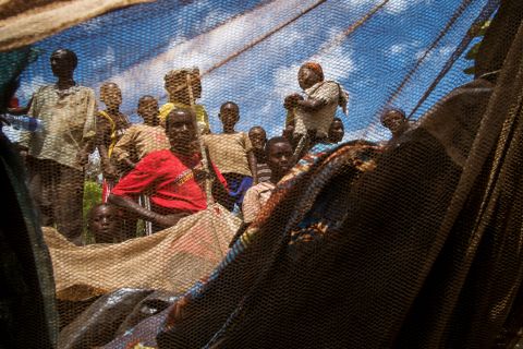 Burundian refugees gather in the fishing village of Kagunga on the shores of Lake Tanganyika in 2015. Fishing yield has declined in recent years, partially because of unsustainable practices and an influx of displaced people settling in the region.