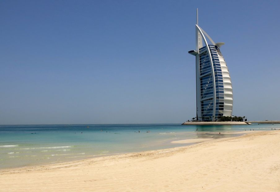 The Burj al-Arab is the third tallest hotel in the world and sits on an artificial island 280 m from Jumeirah beach on the mainland. Designed to resemble the sail of the ship, the luxury hotel has become an icon of Dubai.  