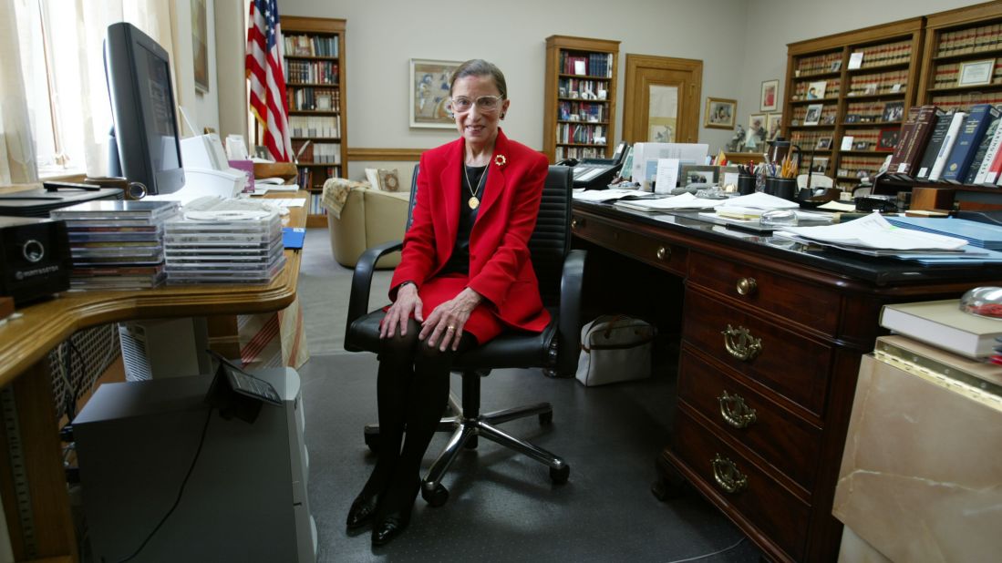 Ginsburg sits in her Supreme Court chambers in 2002.