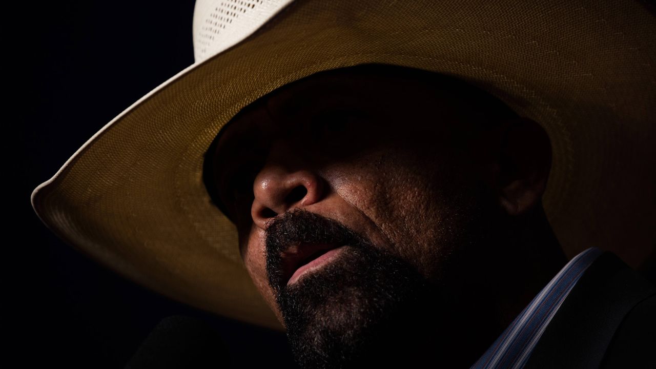 Milwaukee County Sheriff David Clarke speaks at a Trump rally in Green Bay, Wisconsin, on October 17, 2016. He claimed that the presidential election was rigged and that it was "pitchfork and torches time in America."