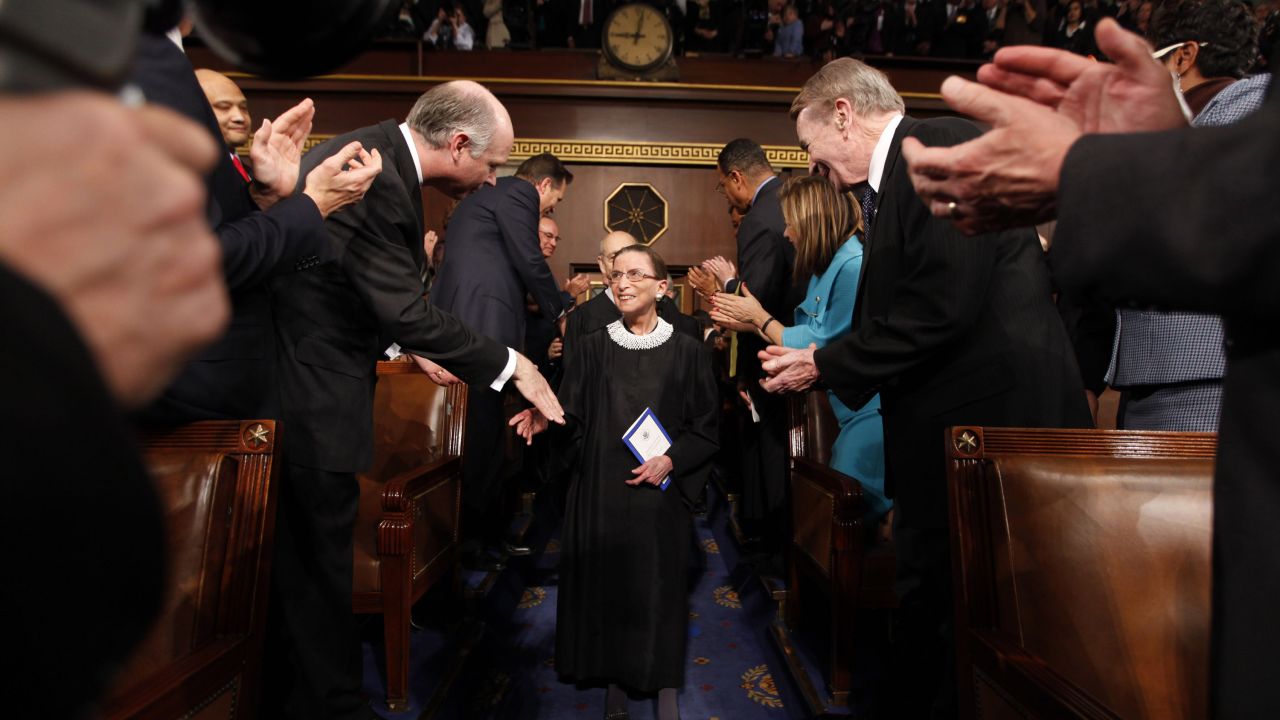 Ginsburg arrives to a joint session of Congress where President Barack Obama was speaking in 2009. That month, Ginsburg had surgery and treatment for early stages of pancreatic cancer. A decade before, she had successful surgery for colon cancer.