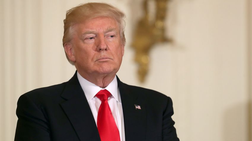 WASHINGTON, DC - MAY 12: U.S. President Donald Trump hosts an event for military mothers on National Military Spouse Appreciation Day with is wife, first lady Melania Trump, in the East Room of the White Hosue May 12, 2017 in Washington, DC. The U.S. Marine Chamber Orchestra and the U.S. Army Chors performed patriotic music for the invited guests two days before Mother's Day. (Photo by Chip Somodevilla/Getty Images)