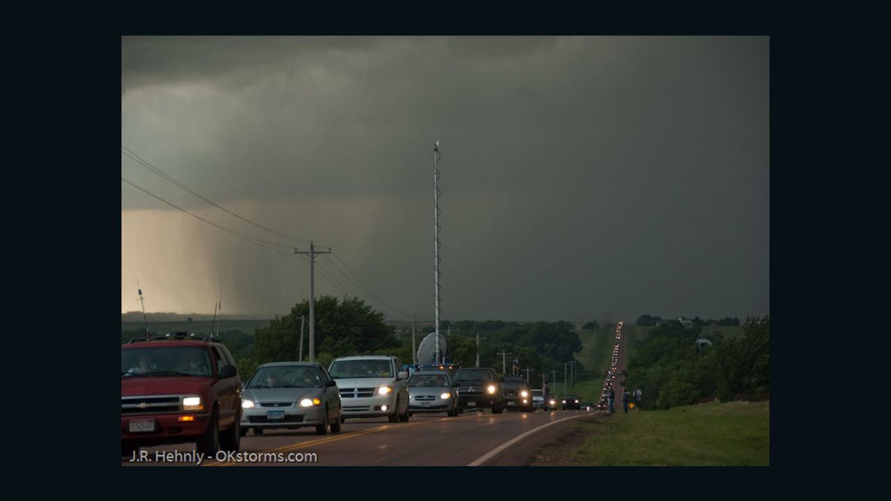 Storm chaser convergence can cause backups for miles near dangerous storm systems.