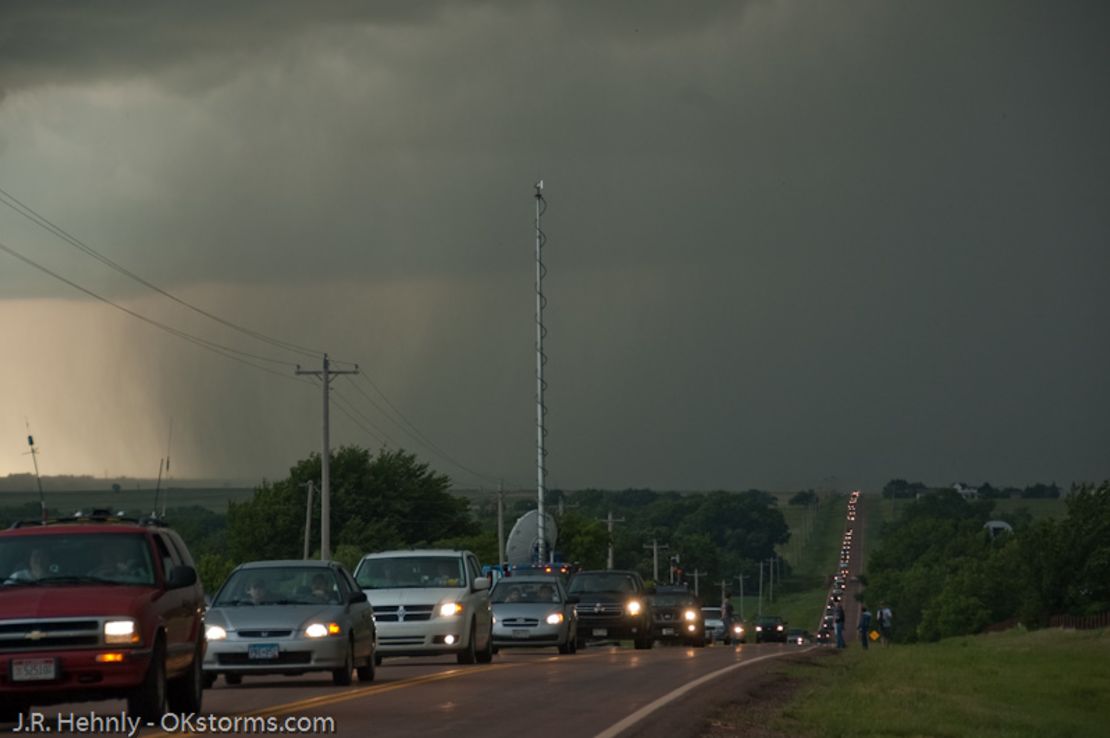 Storm chaser convergence can cause backups for miles near dangerous storm systems.