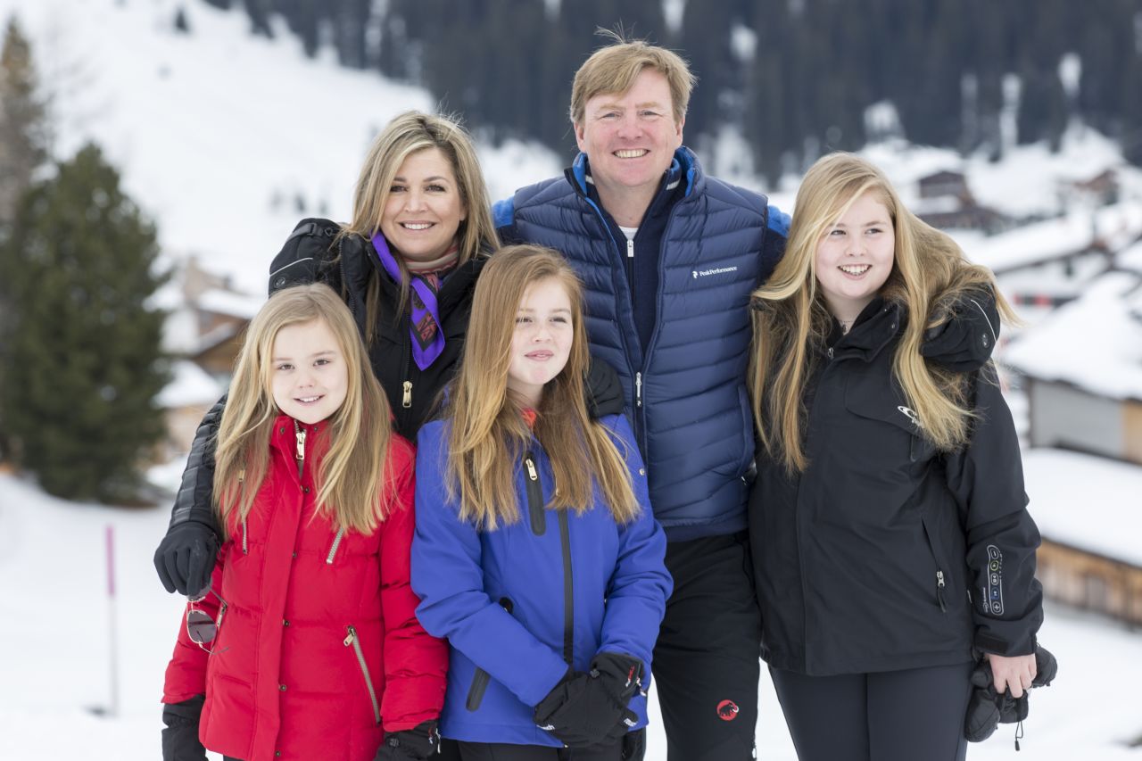 King Willem-Alexander and Princess Catharina-Amalia pose for royal family photo in Austria, February 2017.