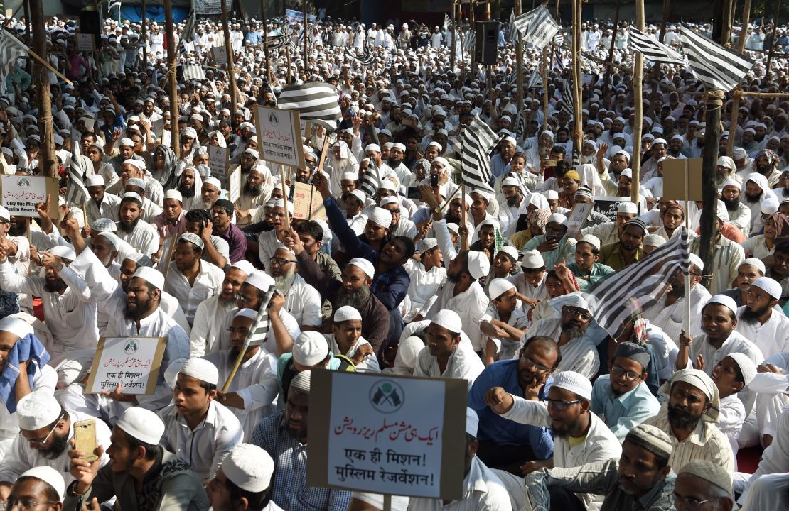 Indian Muslims take part in a protest rally against the implementation of a Uniform Civil Code in Mumbai on October 20, 2016.