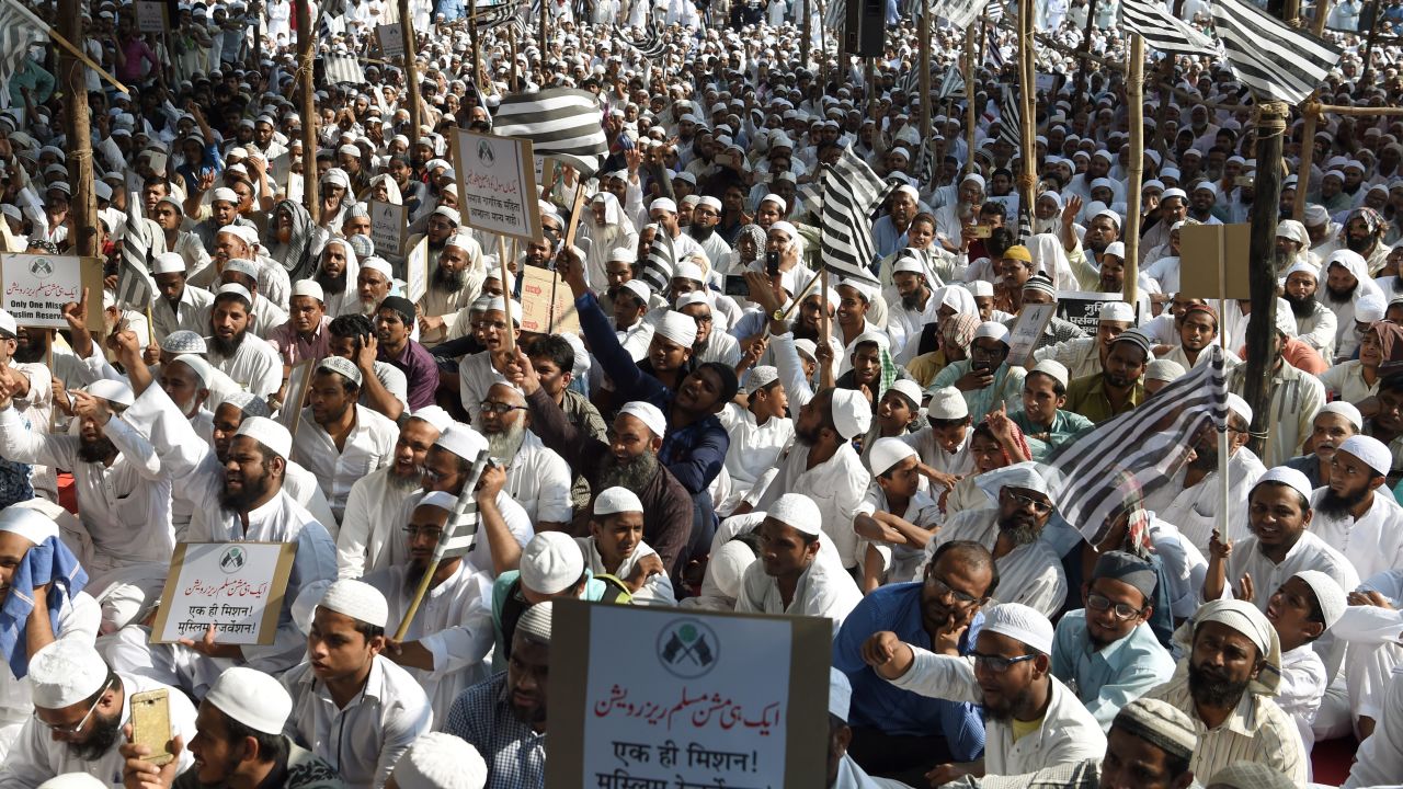 Indian Muslims take part in a protest rally against the implementation of a Uniform Civil Code in Mumbai on October 20, 2016.