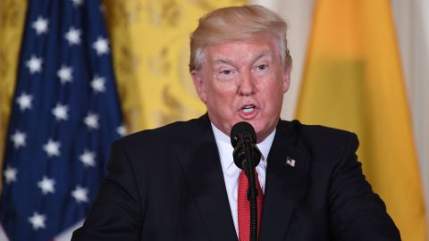 US President Donald Trump speaks during a joint press conference with Colombia's President Juan Manuel Santos at the White House on May 18, 2017 in Washington, DC.