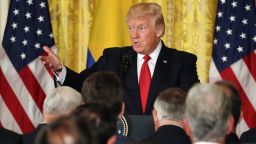 U.S. President Donald Trump delivers remarks during a joint news conference with Colombian President Juan Manuel Santos at the White House May 18, 2017 in Washington, DC.