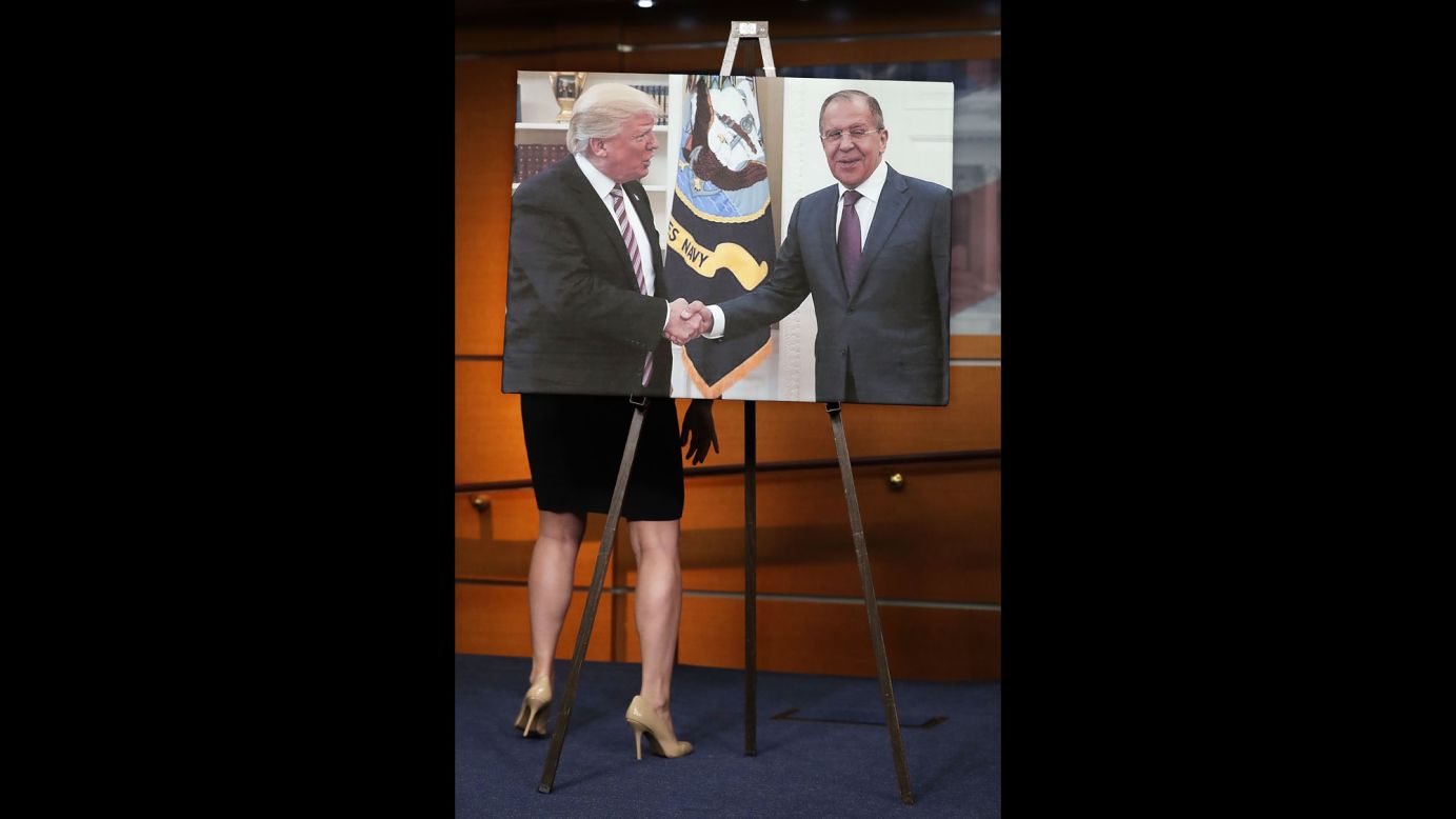During a news conference on Wednesday, May 17, House Democrats display a photo of US President Donald Trump shaking hands with Russian Foreign Minister Sergey Lavrov. The Democrats were calling for an independent commission that would investigate Russian interference in the 2016 election. Later in the day, the Justice Department <a href="http://www.cnn.com/2017/05/17/politics/special-counsel-robert-mueller/" target="_blank">appointed a special counsel,</a> former FBI Director Robert Mueller, to oversee a federal investigation. In a statement, Trump said an investigation will confirm that "there was no collusion" between his campaign and Russia.