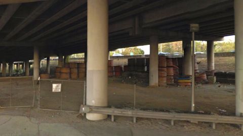 This November 2016 Google Street View image shows the state-owned storage lot where GDOT says high-density plastic tubes were stored from 2011 through the day of the March 2017 fire.