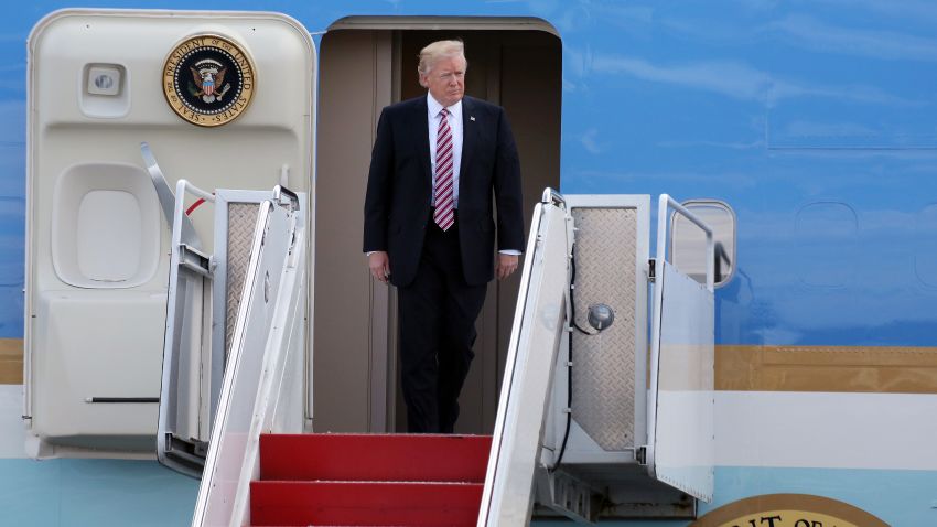 PHILADELPHIA, PA - JANUARY 26 : President Donald J Trump pictured flying on Air Force One for the first time in his Presidency, landing at Atlantic Aviation in Philadelphia, Pa, heading to the GOP retreat to give a speech on January 26, 2017. Credit: Star Shooter/MediaPunch/IPX