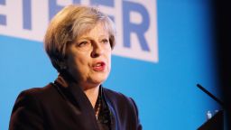 UK Prime Minister Theresa May launches the Conservative Party's Election Manifesto in Halifax on May 18, 2017.