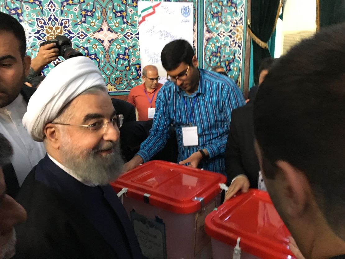 Iranian President Hassan Rouhani casts his vote in the 2017 election. 