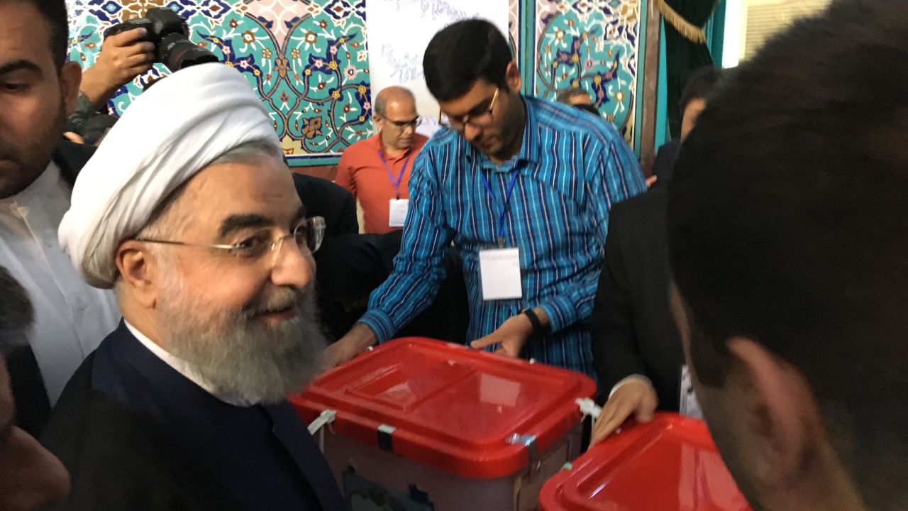 Iranian President Hassan Rouhani casts his vote in the 2017 election. 