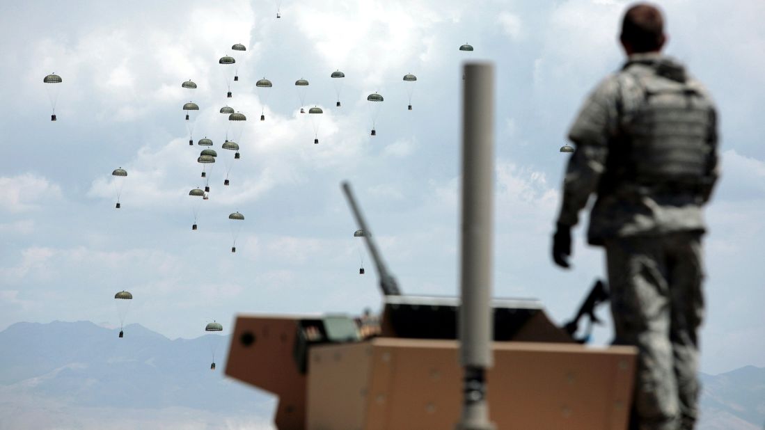 Supplies are dropped to US troops in Ghazni Province on May 29, 2007.