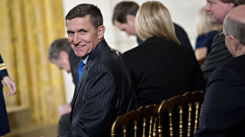 WASHINGTON, DC: Retired Lieutenant General Michael Flynn, U.S. national security advisor, attends a swearing in ceremony of White House senior staff in the East Room of the White House on January 22, 2017 in Washington, DC. (Andrew Harrer-Pool/Getty Images)