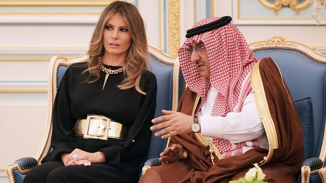 The first lady chats with Saudi Crown Prince Muhammad bin Nayef at the medal ceremony on May 20.