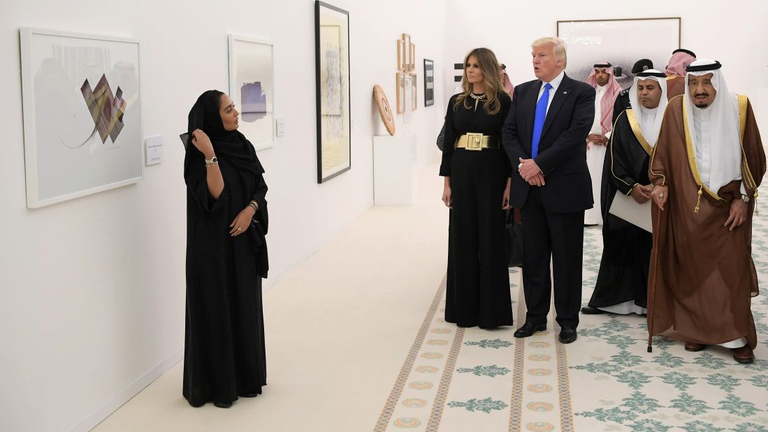 The Trumps look at a display of modern art at the Saudi Royal Court in Riyadh.