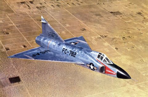 Made by Convair, the F-102 Delta Dagger started with this protoype YF-102 model. First flight: October 24, 1953. Maximum speed: 810 mph. 