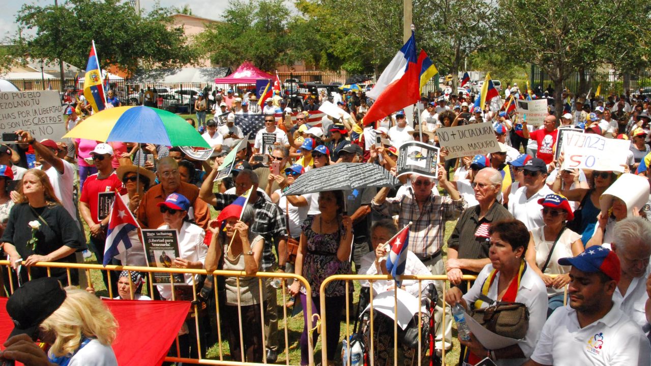 Protesters demanded the resignation of Venezuela's President Nicolas Maduro in a rally held May 20 in Miami.