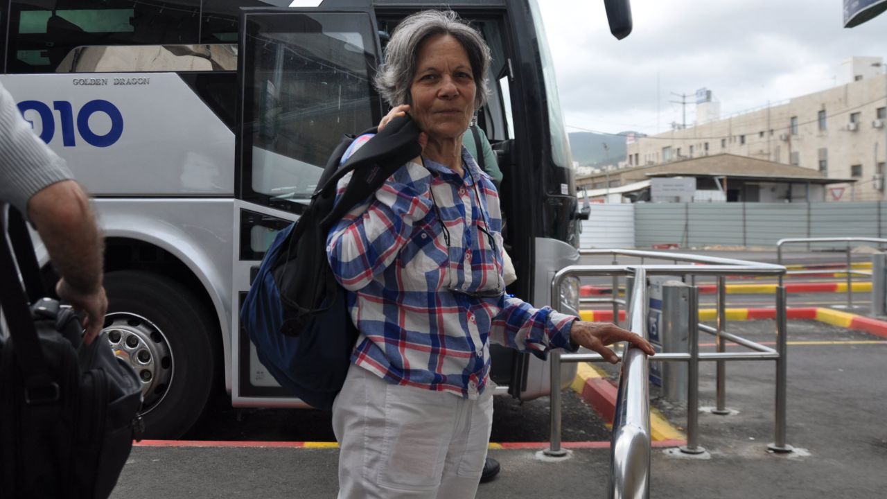 Shlomit, a passenger at Haifa bus station.