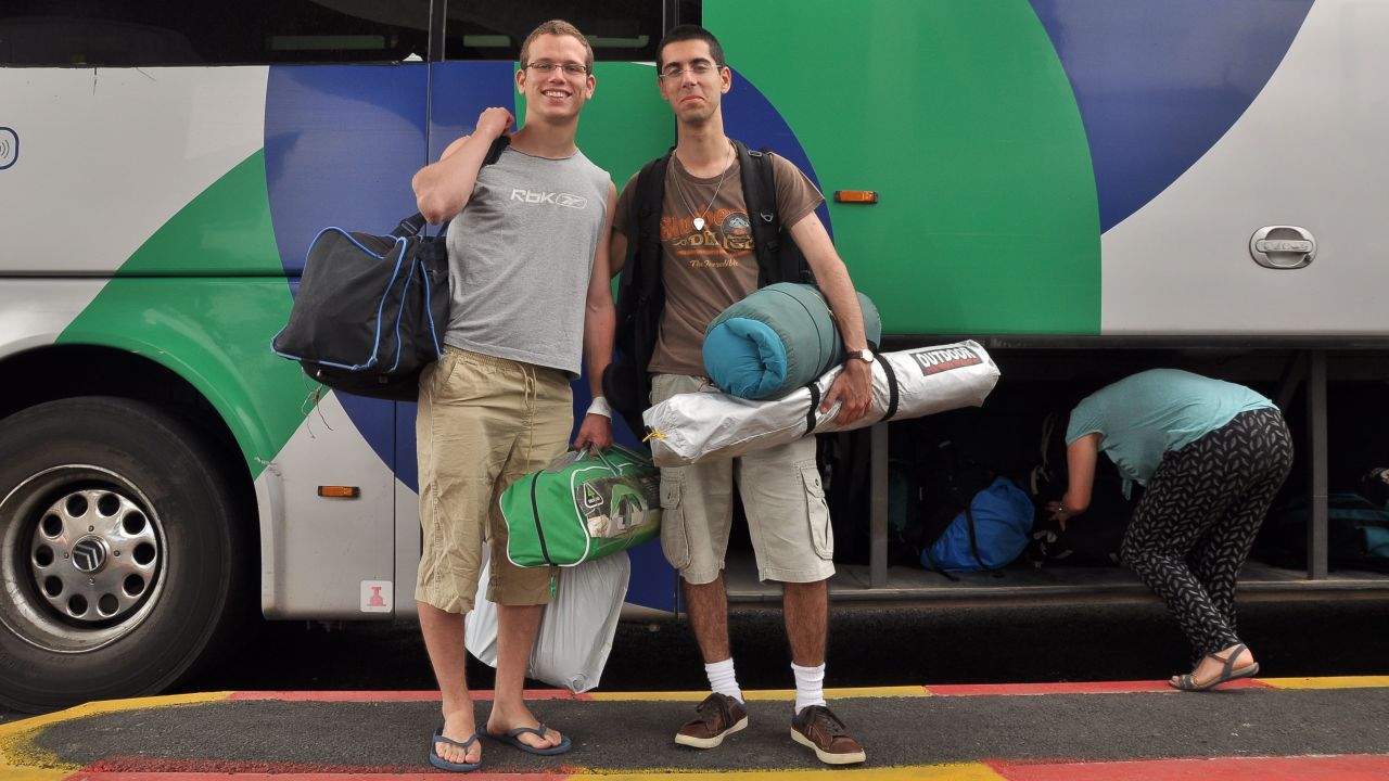 Two Israeli soldiers, Liav (left) and Yishai, at Haifa bus station.