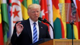 US President Donald Trump speaks during the Arabic Islamic American Summit at the King Abdulaziz Conference Center in Riyadh on May 21, 2017.
Trump tells Muslim leaders he brings message of 'friendship, hope and love' / AFP PHOTO / MANDEL NGAN        (Photo credit should read MANDEL NGAN/AFP/Getty Images)