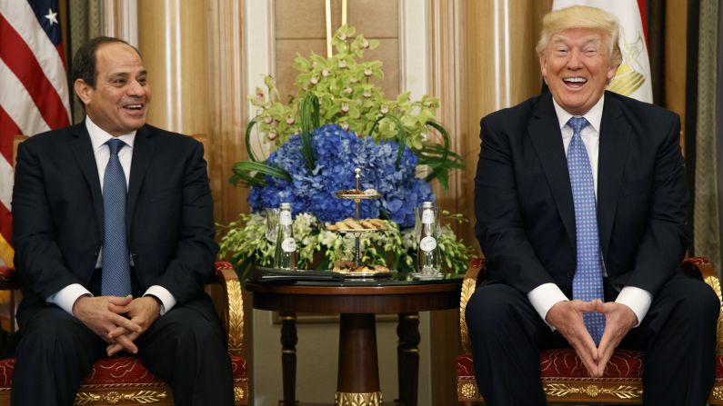 President Trump and Egyptian President Abdel Fattah el-Sisi share a laugh during a meeting on May 21. El-Sisi complimented Trump on his "unique personality that is capable of doing the impossible." Trump exchanged pleasantries back, <a href="index.php?page=&url=http%3A%2F%2Fwww.cnn.com%2F2017%2F05%2F21%2Fpolitics%2Ftrump-abdel-fattah-al-sisi-shoes%2F" target="_blank">praising el-Sisi's shoes.</a>