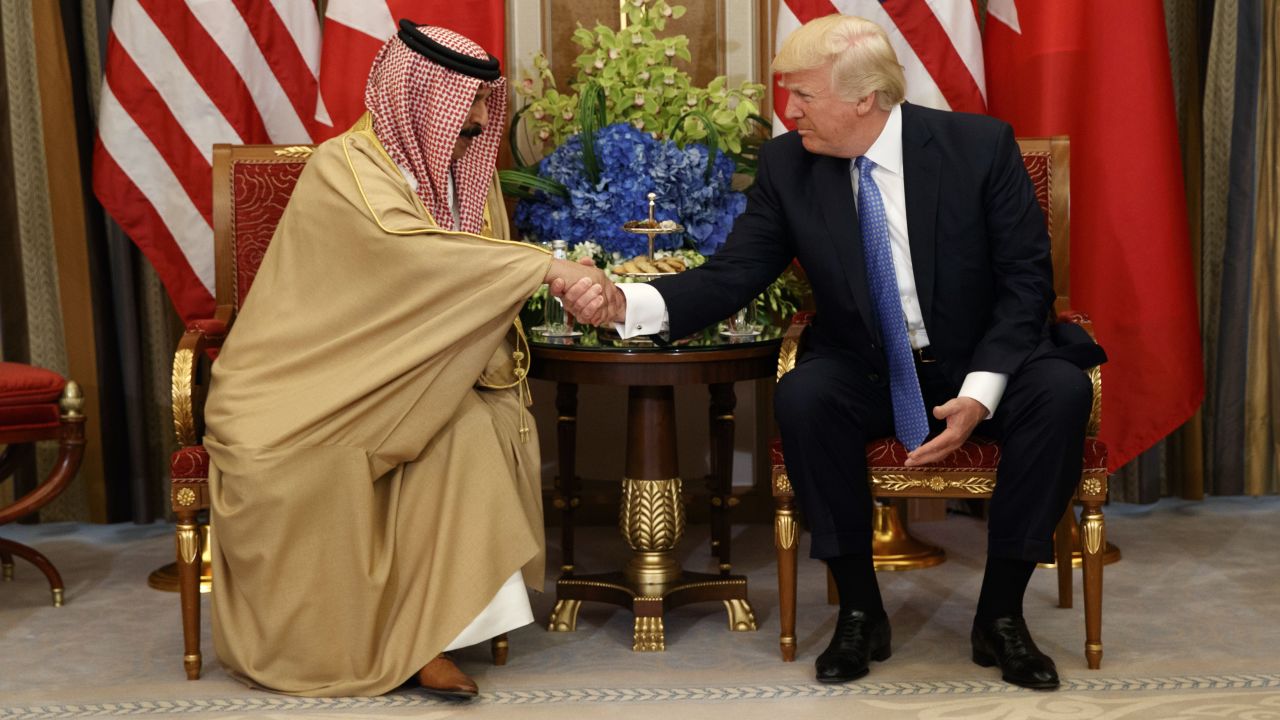 While in Riyadh, President Trump meets with Bahrain's King Hamad bin Isa Al Khalifa on May 21.