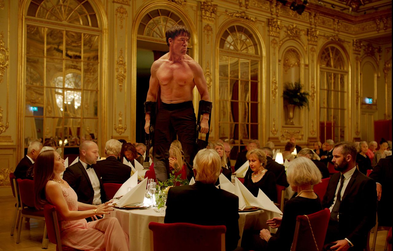A human is "a monkey with culture," says Ostlund. In "The Square," a performance artist played by Terry Notary riffs on mankind's baser nature.