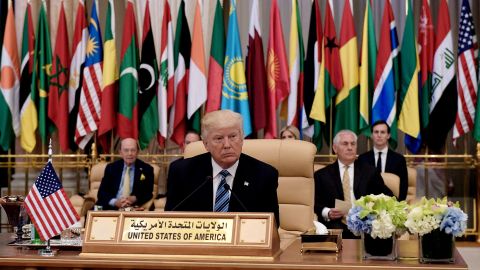 Trump sits at the summit, which included leaders from 55 Muslim-majority countries. He urged them to do more to eradicate terrorist groups that claim the mantle of Islam. "We can only overcome this evil if the forces of good are united and strong and if everyone in this room does their fair share and fulfills their part of the burden," Trump said. "Muslim-majority countries must take the lead in stamping out radicalization."
