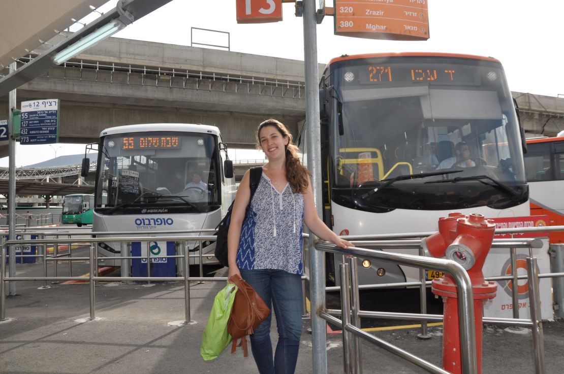 Israeli student Sheli, 24, at Haifa bus station.