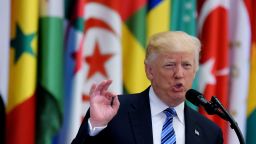 US President Donald Trump speaks during the Arabic Islamic American Summit at the King Abdulaziz Conference Center in Riyadh on May 21, 2017. 
