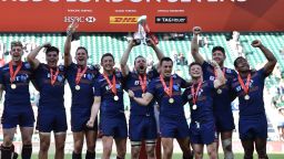 LONDON, ENGLAND - MAY 21: Scotland celebrate after winning the HSBC London Sevens tournament at Twickenham Stadium on May 21, 2017 in London, United Kingdom. (Photo by Charles McQuillan/Getty Images for World Rugby)
