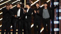 K-pop group BTS accepts Top Social Artist onstage during the 2017 Billboard Music Awards at T-Mobile Arena on May 21, 2017 in Las Vegas, Nevada. 