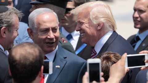 Trump is welcomed by Netanyahu upon arriving in Tel Aviv on May 22. Trump started his trip with two days in Saudi Arabia.