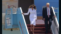US President Donald Trump and First Lady Melania Trump arrive at Ben Gurion International Airport in Tel Aviv on May 22, 2017, as part of his first trip overseas. 