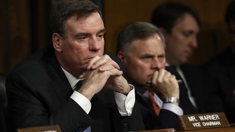 Senate Select Intelligence Committee Chairman Sen. Richard Burr (R) (R-NC) and ranking member Sen. Mark Warner (L) (D-VA) listen to testimony during a hearing March 30.  (Win McNamee/Getty Images)