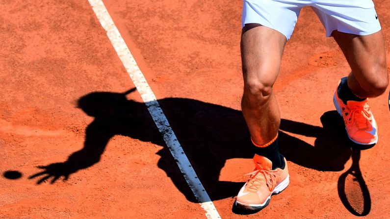 Rafael Nadal serves the ball during a match at the Italian Open on Wednesday, May 17.