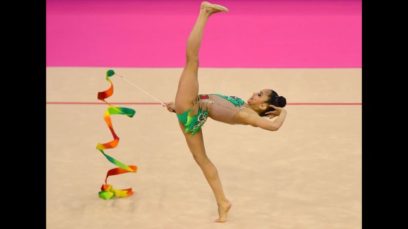 Laura Sales, a rhythmic gymnast from Portugal, performs during the European Championships on Friday, May 19.