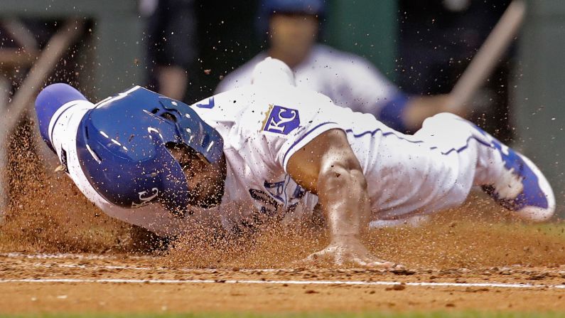 Kansas City's Jorge Soler slides safely into home during a Major League Baseball game on Thursday, May 18.