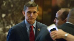 NEW YORK, NY - DECEMBER 5:  Retired Lt. Gen. Michael T. Flynn, the choice of President-elect Donald J. Trump for national security adviser, talks with colleagues at Trump Tower on December 5, 2016 in New York City. Trump has been holding daily meetings at the luxury high rise that bears his name since his election in November. (Photo by Kevin Hagen/Getty Images)